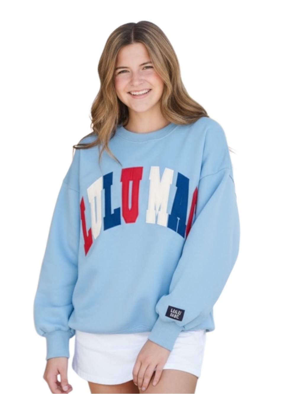 Lulu Mac Light Blue/Red/ White Stitch Sweater